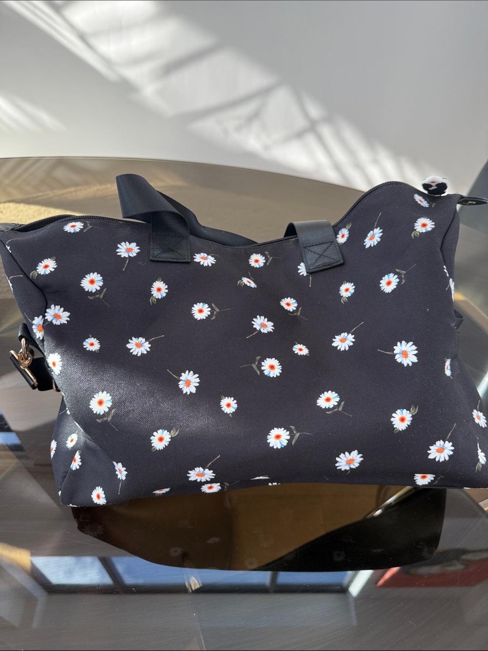 Alice + Olivia Black Daisy Print Travel Tote